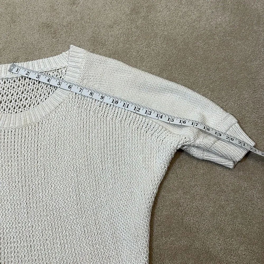 VPL Off White Cable Knit Short Sleeve Oversized Women Sweater Size Small
